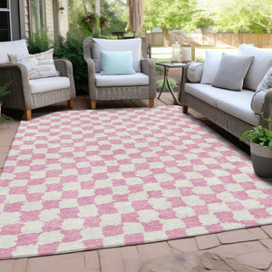 HomeRoots 5' Pink and Ivory Geometric Area Rug - Washable, Durable for Indoor & Outdoor Use, Stylish Design 10' X 14' 627229