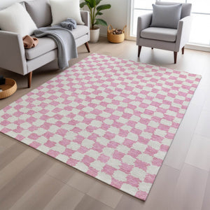 HomeRoots 5' Pink and Ivory Geometric Area Rug - Washable, Durable for Indoor & Outdoor Use, Stylish Design 10' X 14' 627229