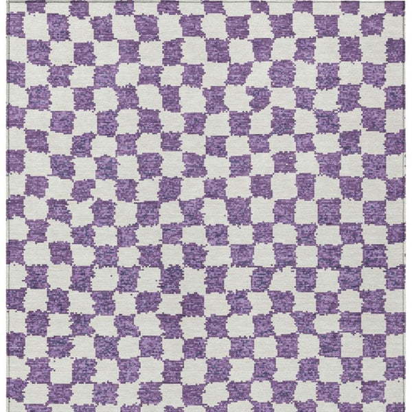 HomeRoots 5' Vibrant Purple and Ivory Geometric Washable Area Rug for Stylish Indoor and Outdoor Spaces 5' X 8' 627231