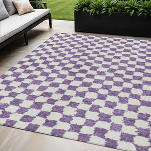 HomeRoots 5' Vibrant Purple and Ivory Geometric Washable Area Rug for Stylish Indoor and Outdoor Spaces 5' X 8' 627231