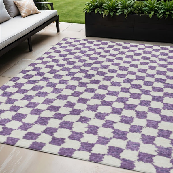 HomeRoots 5' Vibrant Purple and Ivory Geometric Washable Area Rug for Stylish Indoor and Outdoor Spaces 5' X 8' 627231