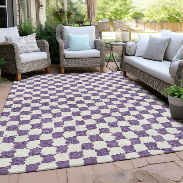 HomeRoots 5' Vibrant Purple and Ivory Geometric Washable Area Rug for Stylish Indoor and Outdoor Spaces 5' X 8' 627231