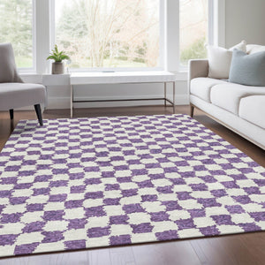 HomeRoots 5' Vibrant Purple and Ivory Geometric Washable Area Rug for Stylish Indoor and Outdoor Spaces 5' X 8' 627231