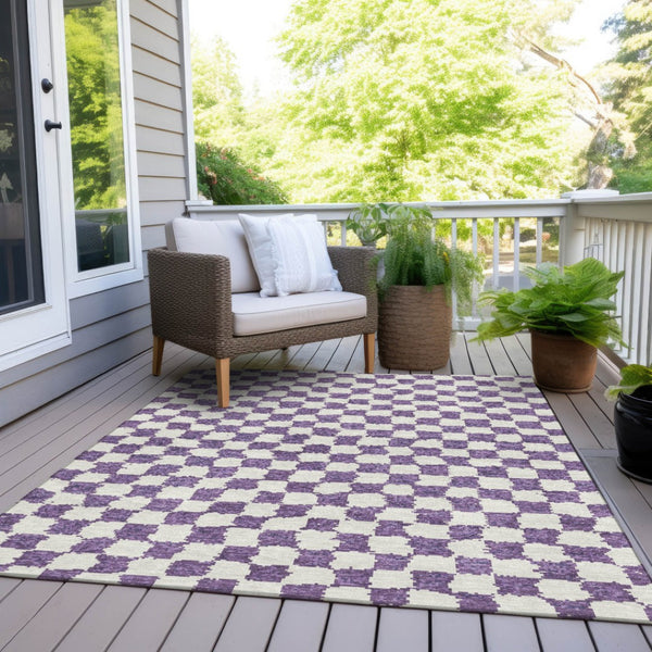 HomeRoots 5' Vibrant Purple and Ivory Geometric Washable Area Rug for Stylish Indoor and Outdoor Spaces 5' X 8' 627231