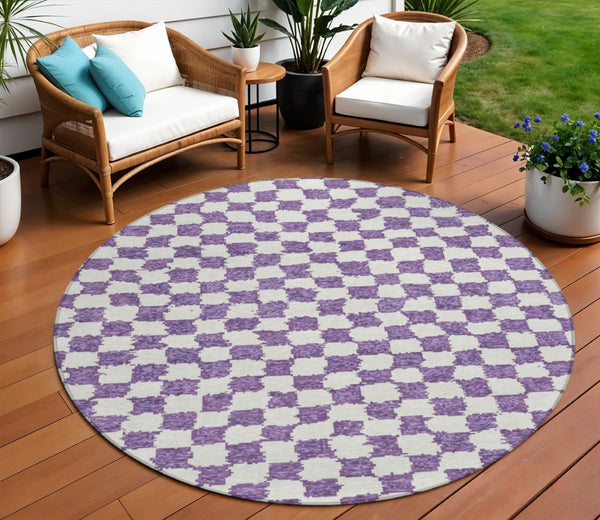 HomeRoots 5' Vibrant Purple and Ivory Geometric Washable Area Rug for Stylish Indoor and Outdoor Spaces 8' Round 627232