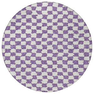 HomeRoots 5' Vibrant Purple and Ivory Geometric Washable Area Rug for Stylish Indoor and Outdoor Spaces 8' Round 627232