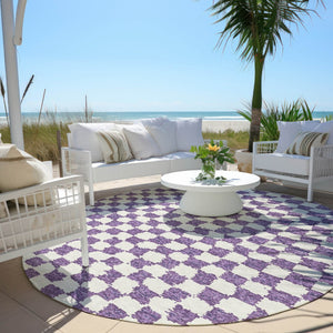 HomeRoots 5' Vibrant Purple and Ivory Geometric Washable Area Rug for Stylish Indoor and Outdoor Spaces 8' Round 627232