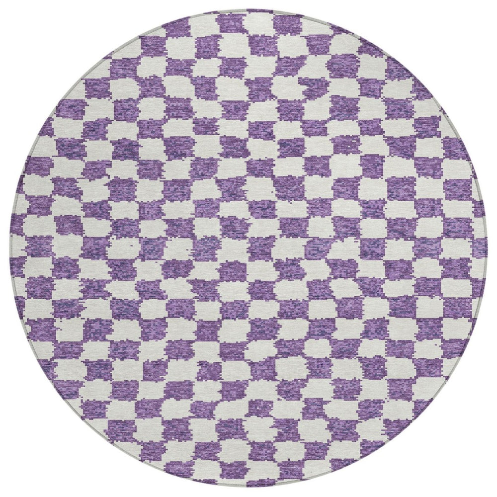 HomeRoots 5' Vibrant Purple and Ivory Geometric Washable Area Rug for Stylish Indoor and Outdoor Spaces 8' Round 627232