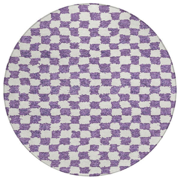 HomeRoots 5' Vibrant Purple and Ivory Geometric Washable Area Rug for Stylish Indoor and Outdoor Spaces 8' Round 627232