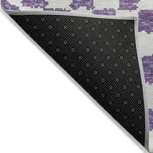 HomeRoots 5' Vibrant Purple and Ivory Geometric Washable Area Rug for Stylish Indoor and Outdoor Spaces 8' Round 627232