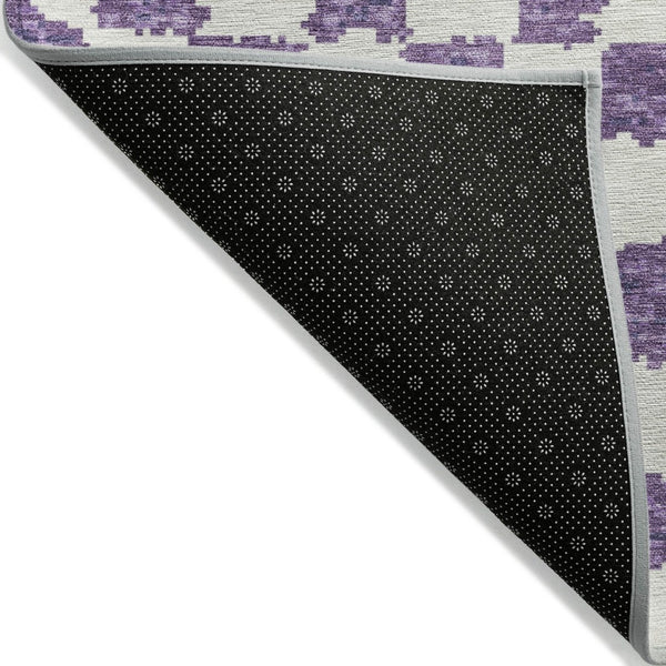 HomeRoots 5' Vibrant Purple and Ivory Geometric Washable Area Rug for Stylish Indoor and Outdoor Spaces 8' Round 627232