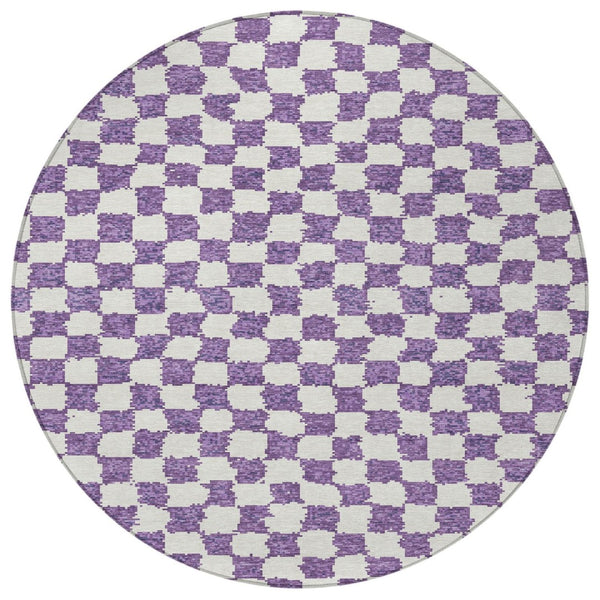 HomeRoots 5' Vibrant Purple and Ivory Geometric Washable Area Rug for Stylish Indoor and Outdoor Spaces 8' Round 627232
