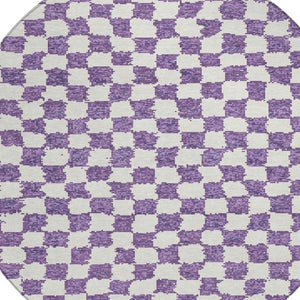 HomeRoots 5' Vibrant Purple and Ivory Geometric Washable Area Rug for Stylish Indoor and Outdoor Spaces 8' Round 627232