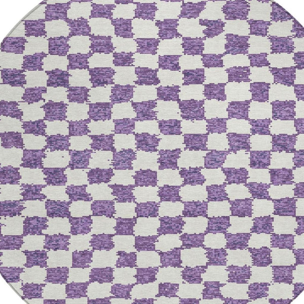 HomeRoots 5' Vibrant Purple and Ivory Geometric Washable Area Rug for Stylish Indoor and Outdoor Spaces 8' Round 627232