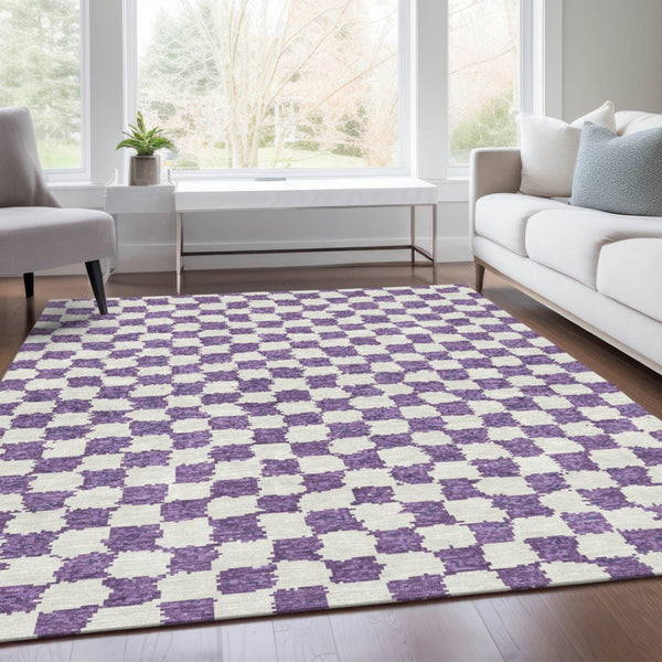 HomeRoots 5' Vibrant Purple and Ivory Geometric Washable Area Rug for Stylish Indoor and Outdoor Spaces 8' X 10' 627233