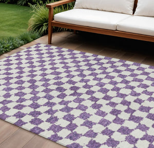 HomeRoots 5' Vibrant Purple and Ivory Geometric Washable Area Rug for Stylish Indoor and Outdoor Spaces 10' X 14' 627235