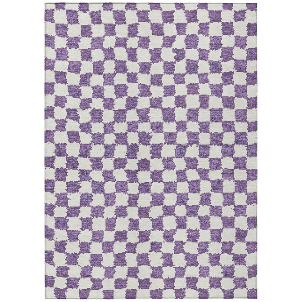 HomeRoots 5' Vibrant Purple and Ivory Geometric Washable Area Rug for Stylish Indoor and Outdoor Spaces 10' X 14' 627235