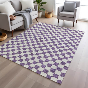 HomeRoots 5' Vibrant Purple and Ivory Geometric Washable Area Rug for Stylish Indoor and Outdoor Spaces 10' X 14' 627235