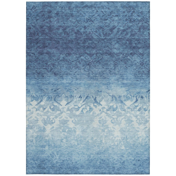 HomeRoots 5' Denim Blue and Ivory Damask Area Rug – Elegant, Washable Indoor/Outdoor Design for Versatile Use 5' X 8' 627249