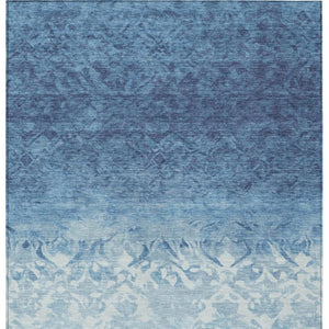 HomeRoots 5' Denim Blue and Ivory Damask Area Rug – Elegant, Washable Indoor/Outdoor Design for Versatile Use 8' X 10' 627251