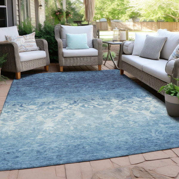 HomeRoots 5' Denim Blue and Ivory Damask Area Rug – Elegant, Washable Indoor/Outdoor Design for Versatile Use 8' X 10' 627251