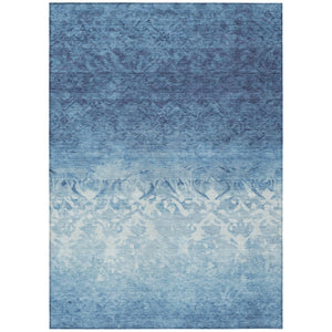 HomeRoots 5' Denim Blue and Ivory Damask Area Rug – Elegant, Washable Indoor/Outdoor Design for Versatile Use 8' X 10' 627251