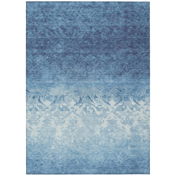 HomeRoots 5' Denim Blue and Ivory Damask Area Rug – Elegant, Washable Indoor/Outdoor Design for Versatile Use 8' X 10' 627251
