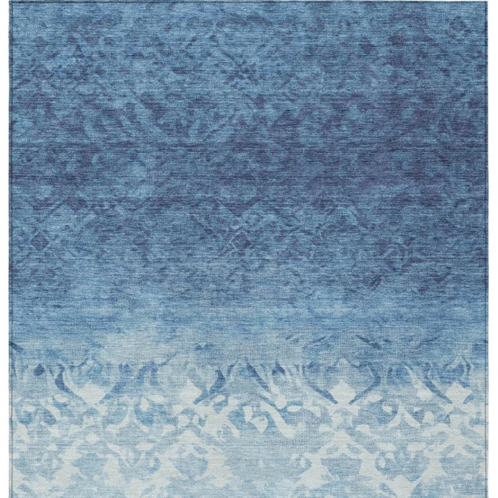 HomeRoots 5' Denim Blue and Ivory Damask Area Rug – Elegant, Washable Indoor/Outdoor Design for Versatile Use 9' X 12' 627252