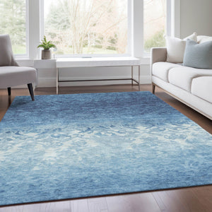HomeRoots 5' Denim Blue and Ivory Damask Area Rug – Elegant, Washable Indoor/Outdoor Design for Versatile Use 9' X 12' 627252