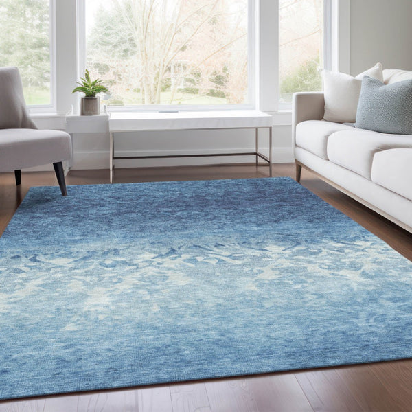 HomeRoots 5' Denim Blue and Ivory Damask Area Rug – Elegant, Washable Indoor/Outdoor Design for Versatile Use 9' X 12' 627252