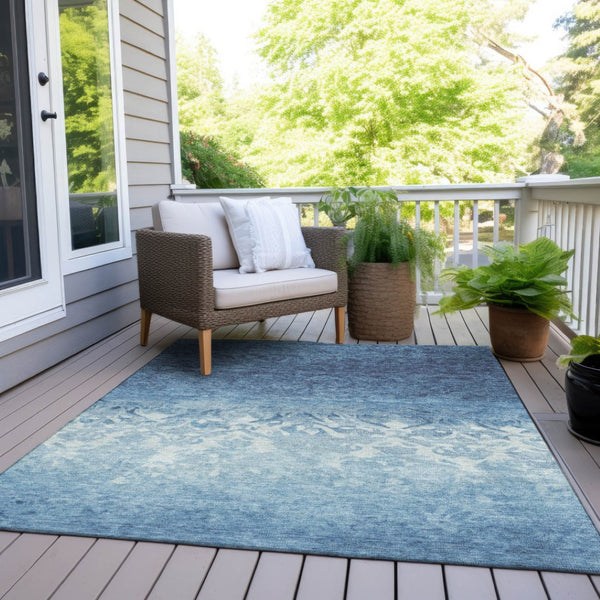 HomeRoots 5' Denim Blue and Ivory Damask Area Rug – Elegant, Washable Indoor/Outdoor Design for Versatile Use 9' X 12' 627252