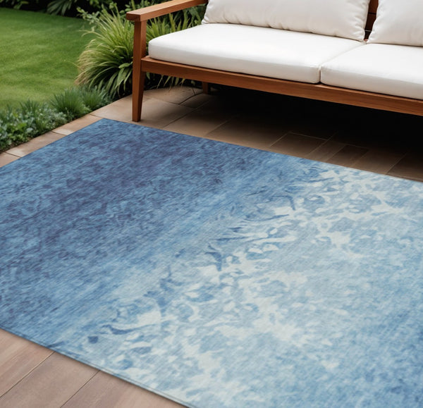 HomeRoots 5' Denim Blue and Ivory Damask Area Rug – Elegant, Washable Indoor/Outdoor Design for Versatile Use 10' X 14' 627253