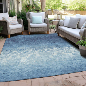 HomeRoots 5' Denim Blue and Ivory Damask Area Rug – Elegant, Washable Indoor/Outdoor Design for Versatile Use 10' X 14' 627253