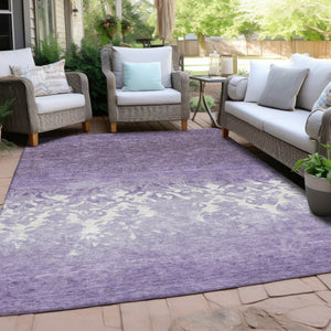 HomeRoots 5' Elegant Purple and Ivory Damask Area Rug - Durable, Washable for Indoor and Outdoor Spaces 5' X 8' 627261
