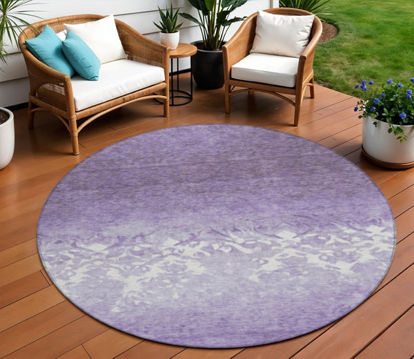 HomeRoots 5' Elegant Purple and Ivory Damask Area Rug - Durable, Washable for Indoor and Outdoor Spaces 8' Round 627262