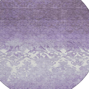 HomeRoots 5' Elegant Purple and Ivory Damask Area Rug - Durable, Washable for Indoor and Outdoor Spaces 8' Round 627262