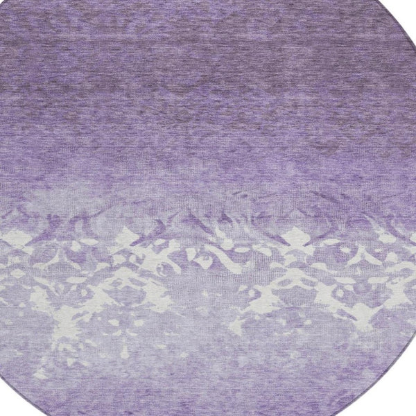 HomeRoots 5' Elegant Purple and Ivory Damask Area Rug - Durable, Washable for Indoor and Outdoor Spaces 8' Round 627262