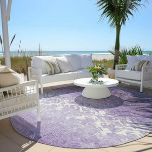 HomeRoots 5' Elegant Purple and Ivory Damask Area Rug - Durable, Washable for Indoor and Outdoor Spaces 8' Round 627262