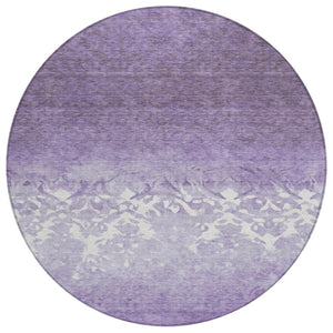 HomeRoots 5' Elegant Purple and Ivory Damask Area Rug - Durable, Washable for Indoor and Outdoor Spaces 8' Round 627262