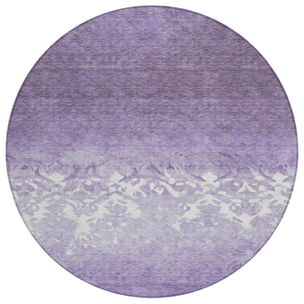 HomeRoots 5' Elegant Purple and Ivory Damask Area Rug - Durable, Washable for Indoor and Outdoor Spaces 8' Round 627262