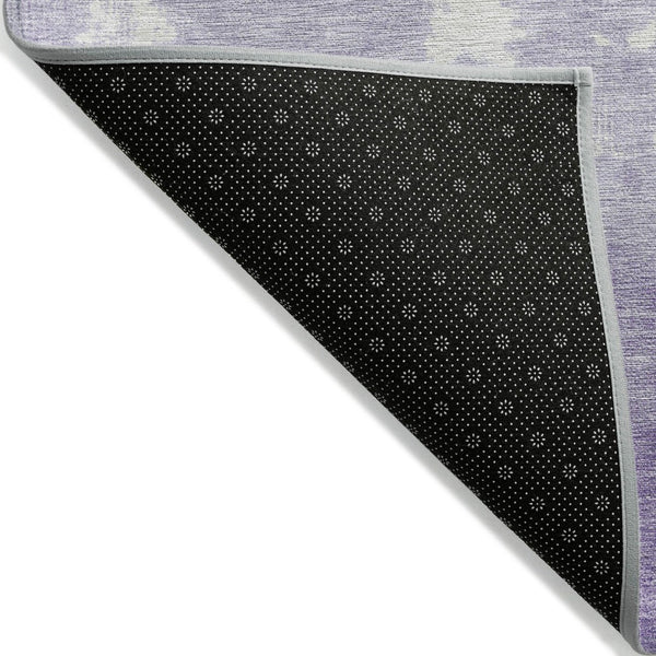 HomeRoots 5' Elegant Purple and Ivory Damask Area Rug - Durable, Washable for Indoor and Outdoor Spaces 8' Round 627262