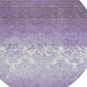 HomeRoots 5' Elegant Purple and Ivory Damask Area Rug - Durable, Washable for Indoor and Outdoor Spaces 8' Round 627262