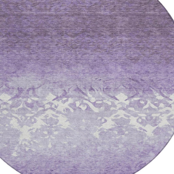 HomeRoots 5' Elegant Purple and Ivory Damask Area Rug - Durable, Washable for Indoor and Outdoor Spaces 8' Round 627262