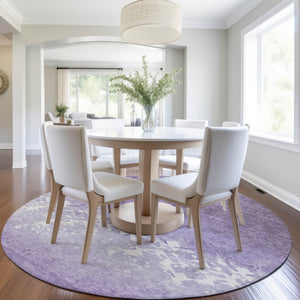 HomeRoots 5' Elegant Purple and Ivory Damask Area Rug - Durable, Washable for Indoor and Outdoor Spaces 8' Round 627262