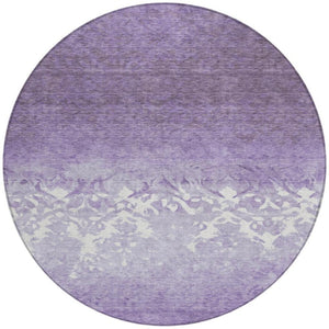 HomeRoots 5' Elegant Purple and Ivory Damask Area Rug - Durable, Washable for Indoor and Outdoor Spaces 8' Round 627262