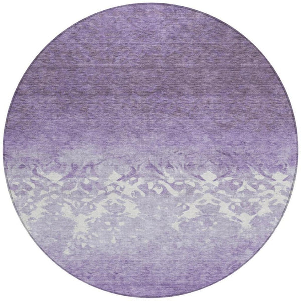 HomeRoots 5' Elegant Purple and Ivory Damask Area Rug - Durable, Washable for Indoor and Outdoor Spaces 8' Round 627262