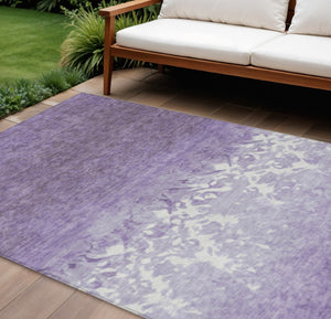 HomeRoots 5' Elegant Purple and Ivory Damask Area Rug - Durable, Washable for Indoor and Outdoor Spaces 9' X 12' 627264