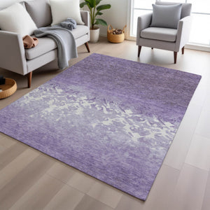 HomeRoots 5' Elegant Purple and Ivory Damask Area Rug - Durable, Washable for Indoor and Outdoor Spaces 9' X 12' 627264