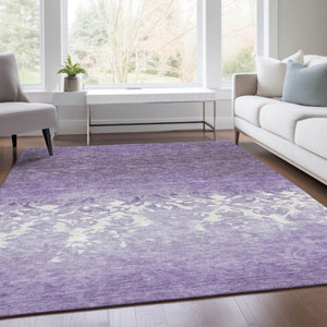 HomeRoots 5' Elegant Purple and Ivory Damask Area Rug - Durable, Washable for Indoor and Outdoor Spaces 9' X 12' 627264
