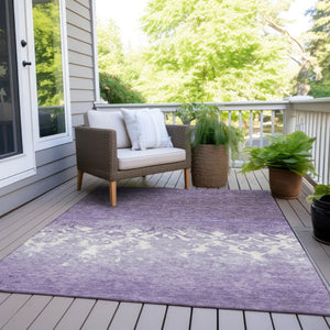 HomeRoots 5' Elegant Purple and Ivory Damask Area Rug - Durable, Washable for Indoor and Outdoor Spaces 9' X 12' 627264